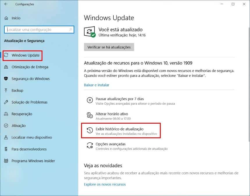 Como acessar o histórico de atualizações no Windows Update